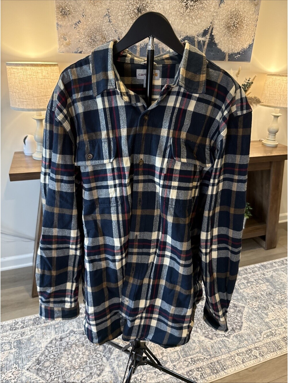 Carhartt Men’s Heavy Flannel Shirt Navy/Red/Beige Size XL